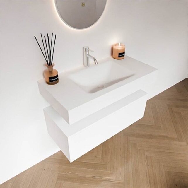 Badkamermeubel Alan Talc 90cm Onderkast met wastafel Vrijhangend Badkamermeubel Alan Talc 90cm Onderkast met wastafel Vrijhangend