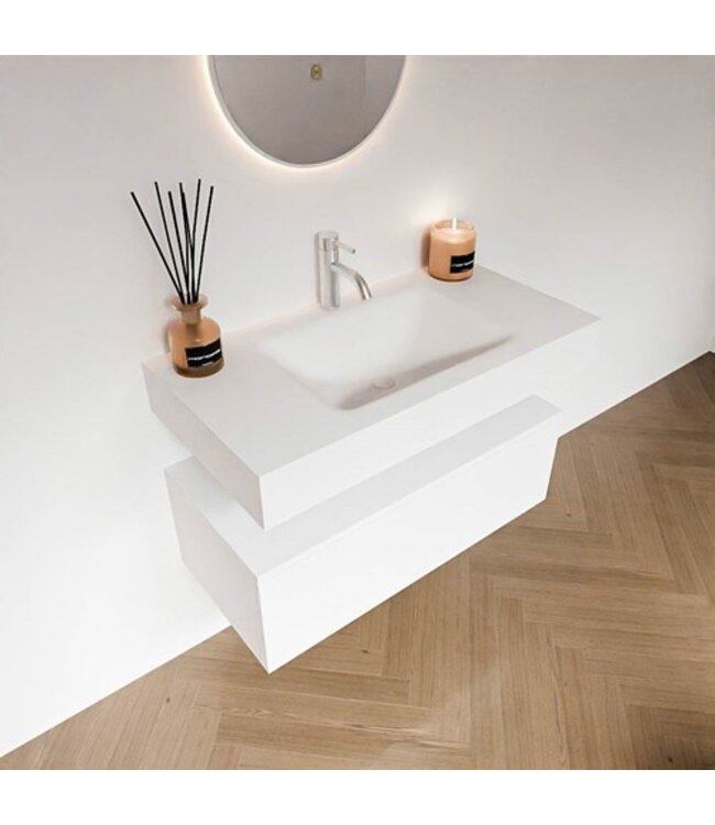 Badkamermeubel Alan Talc 90cm Onderkast met wastafel Vrijhangend