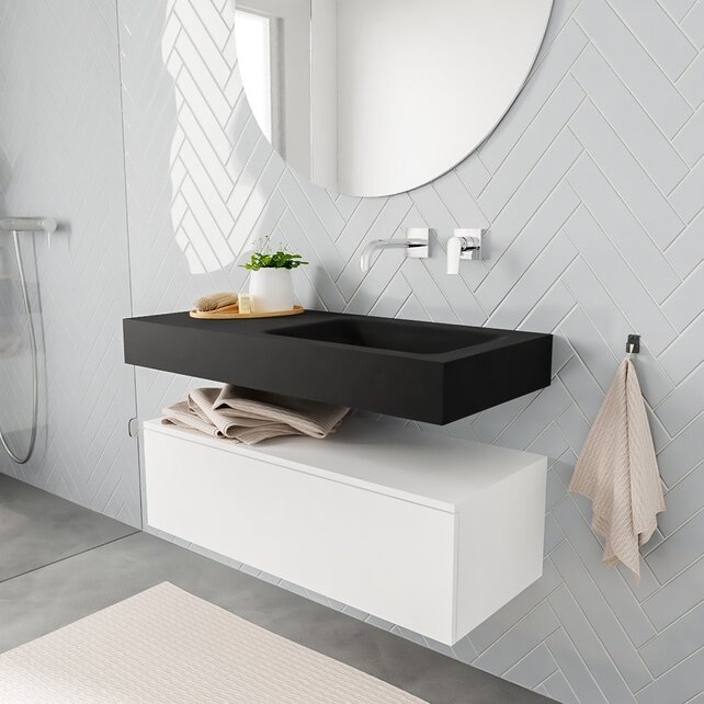 Badkamermeubel Alan Talc 100cm Onderkast met wastafel Talc Vrijhangend Badkamermeubel Alan Talc 100cm Onderkast met wastafel Talc Vrijhangend