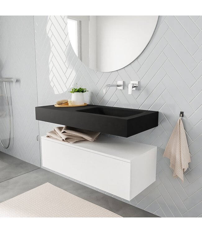 Badkamermeubel Alan Talc 100cm Onderkast met wastafel Talc Vrijhangend