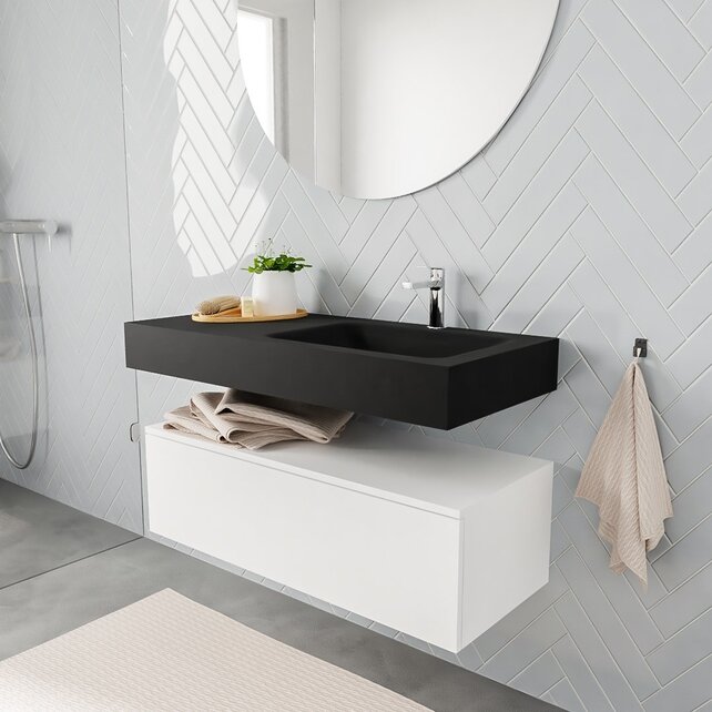 Badkamermeubel Alan Talc 100cm Onderkast met wastafel Talc Vrijhangend Badkamermeubel Alan Talc 100cm Onderkast met wastafel Talc Vrijhangend