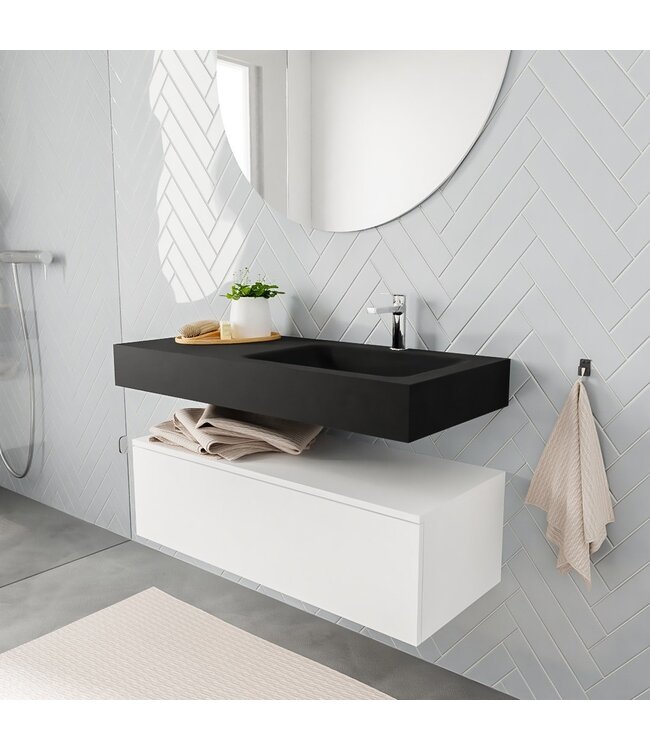 Badkamermeubel Alan Talc 100cm Onderkast met wastafel Talc Vrijhangend