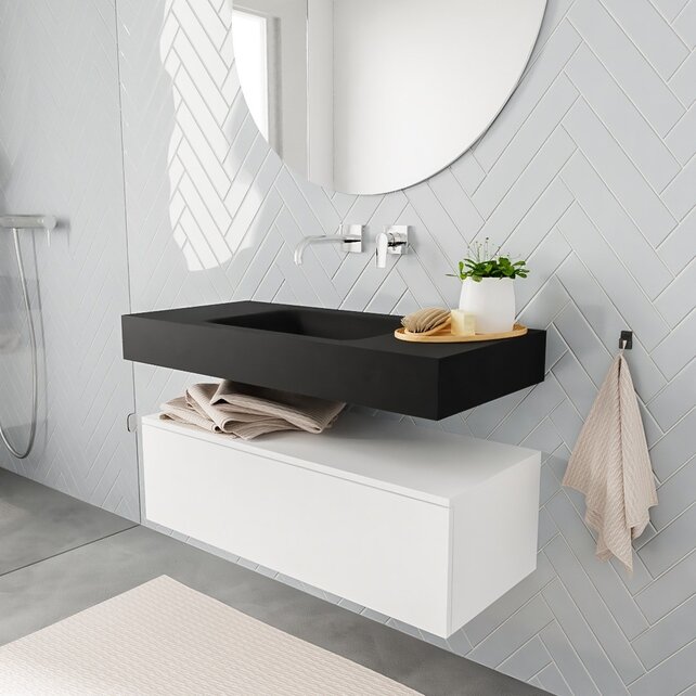 Badkamermeubel Alan Talc 100cm Onderkast met wastafel Talc Vrijhangend Badkamermeubel Alan Talc 100cm Onderkast met wastafel Talc Vrijhangend