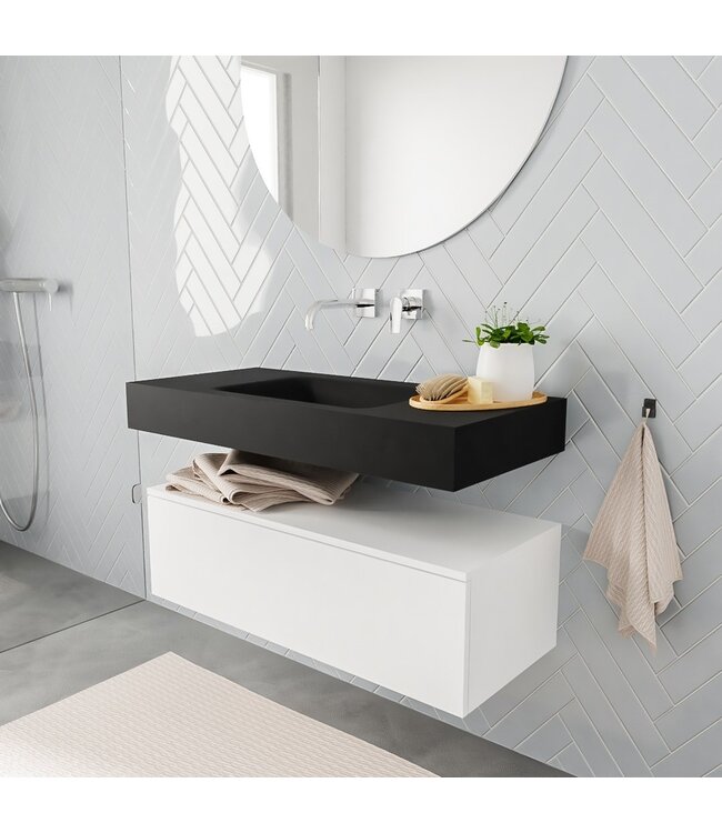 Badkamermeubel Alan Talc 100cm Onderkast met wastafel Talc Vrijhangend