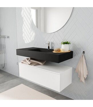 MONDIAZ Badkamermeubel Alan Talc 100cm Onderkast met wastafel Zwart Vrijhangend