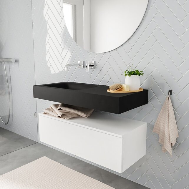 Badkamermeubel Alan Talc 100cm Onderkast met wastafel Talc Vrijhangend Badkamermeubel Alan Talc 100cm Onderkast met wastafel Talc Vrijhangend