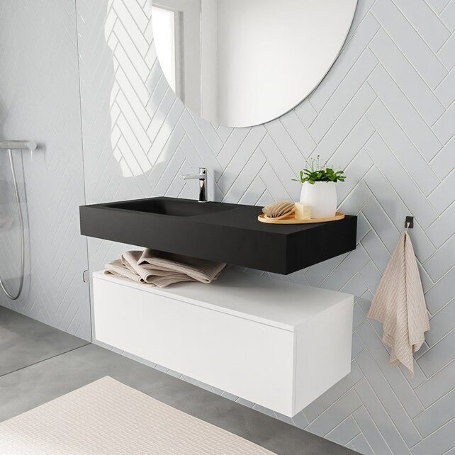 Badkamermeubel Alan Talc 100cm Onderkast met wastafel Talc Vrijhangend Badkamermeubel Alan Talc 100cm Onderkast met wastafel Talc Vrijhangend