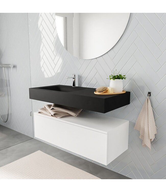 Badkamermeubel Alan Talc 100cm Onderkast met wastafel Talc Vrijhangend