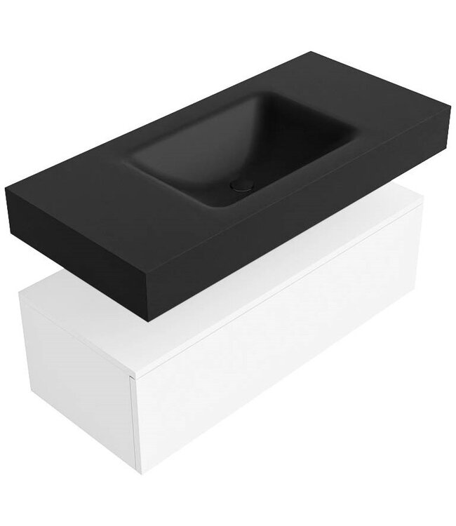 Badkamermeubel Alan Talc 100cm Onderkast met wastafel Talc Vrijhangend