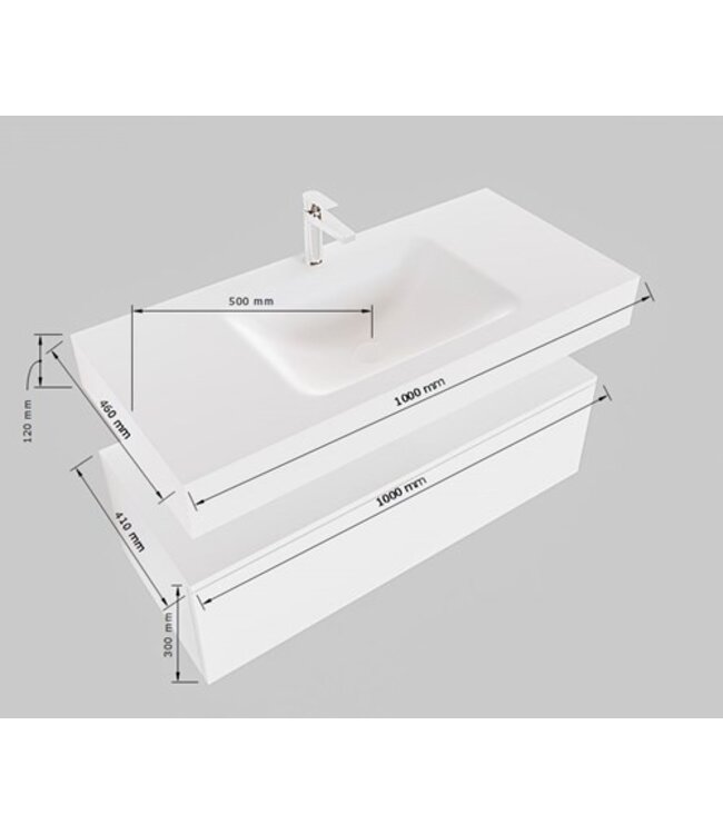Badkamermeubel Alan Talc 100cm Onderkast met wastafel Talc Vrijhangend