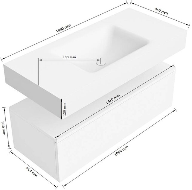 Badkamermeubel Alan Talc 100cm Onderkast met wastafel Talc Vrijhangend Badkamermeubel Alan Talc 100cm Onderkast met wastafel Talc Vrijhangend
