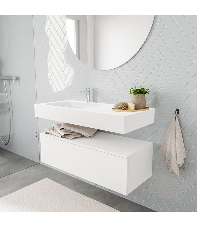 Badkamermeubel Alan Talc 100cm Onderkast met wastafel Talc Vrijhangend