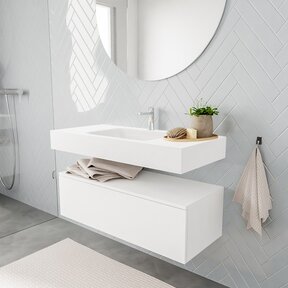 Badkamermeubel Alan Talc 100cm Onderkast met wastafel Talc Vrijhangend