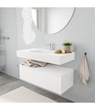 MONDIAZ Badkamermeubel Alan Talc 100cm Onderkast met wastafel Talc Vrijhangend