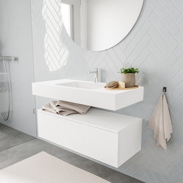 Badkamermeubel Alan Talc 100cm Onderkast met wastafel Talc Vrijhangend Badkamermeubel Alan Talc 100cm Onderkast met wastafel Talc Vrijhangend