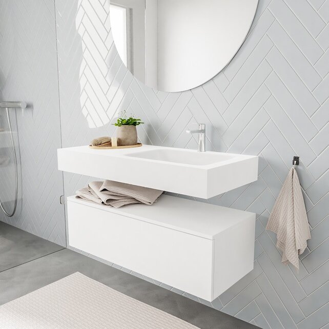 Badkamermeubel Alan Talc 100cm Onderkast met wastafel Talc Vrijhangend Badkamermeubel Alan Talc 100cm Onderkast met wastafel Talc Vrijhangend