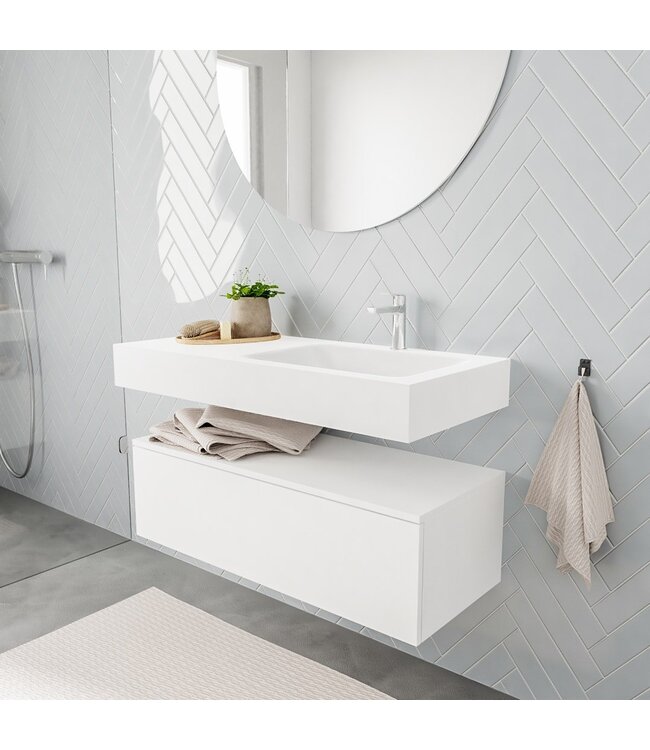 Badkamermeubel Alan Talc 100cm Onderkast met wastafel Talc Vrijhangend