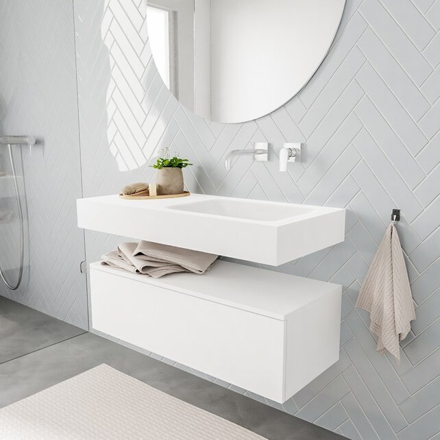 Badkamermeubel Alan Talc 100cm Onderkast met wastafel Talc Vrijhangend Badkamermeubel Alan Talc 100cm Onderkast met wastafel Talc Vrijhangend