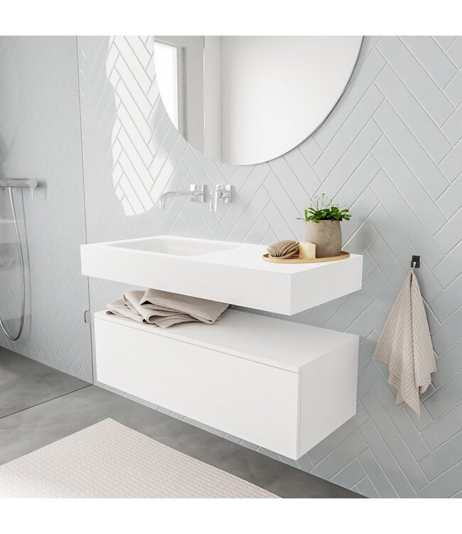 Badkamermeubel Alan Talc 100cm Onderkast met wastafel Talc Vrijhangend