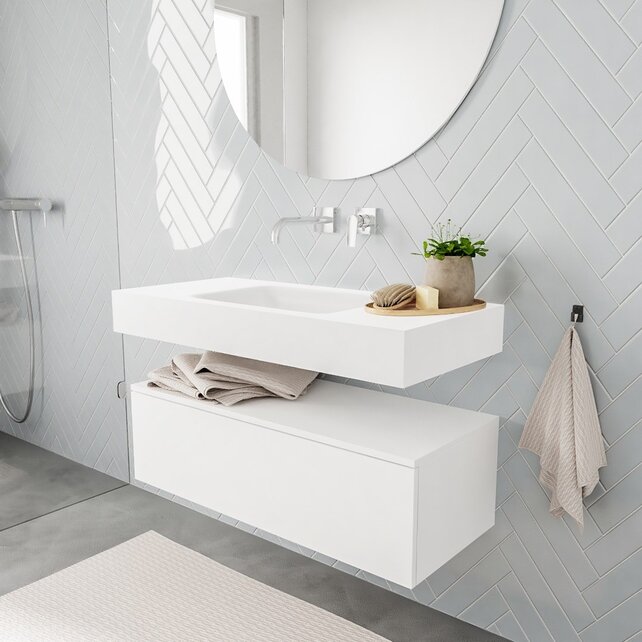 Badkamermeubel Alan Talc 100cm Onderkast met wastafel Talc Vrijhangend Badkamermeubel Alan Talc 100cm Onderkast met wastafel Talc Vrijhangend