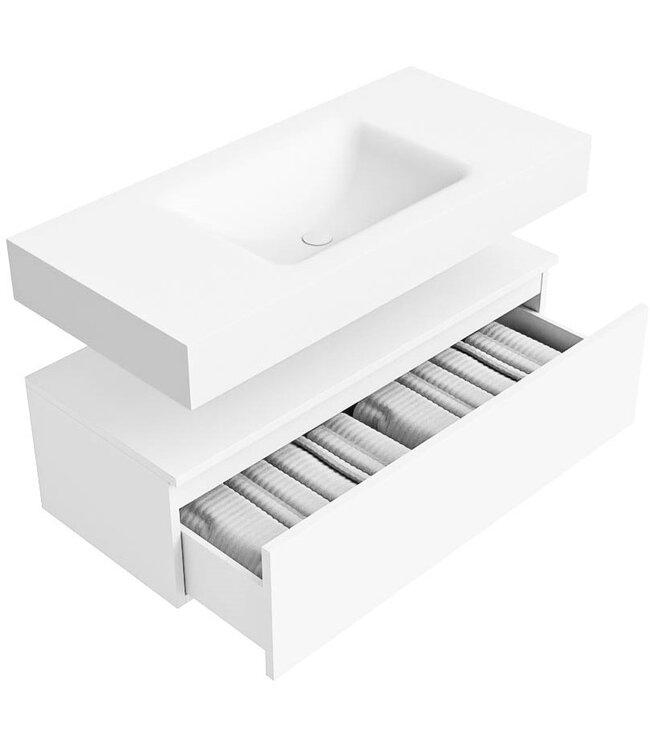 Badkamermeubel Alan Talc 100cm Onderkast met wastafel Talc Vrijhangend
