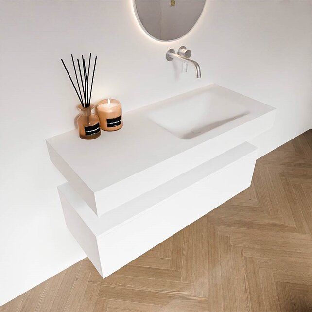 Badkamermeubel Alan Talc 110cm Onderkast met wastafel Talc Vrijhangend Badkamermeubel Alan Talc 110cm Onderkast met wastafel Talc Vrijhangend