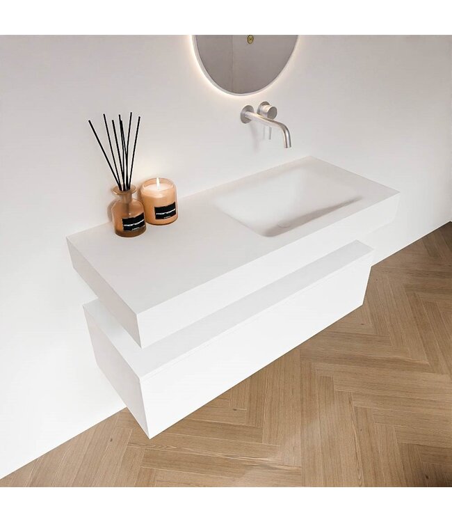 Badkamermeubel Alan Talc 110cm Onderkast met wastafel Talc Vrijhangend