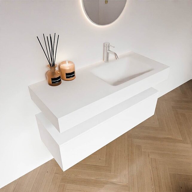 Badkamermeubel Alan Talc 110cm Onderkast met wastafel Talc Vrijhangend Badkamermeubel Alan Talc 110cm Onderkast met wastafel Talc Vrijhangend