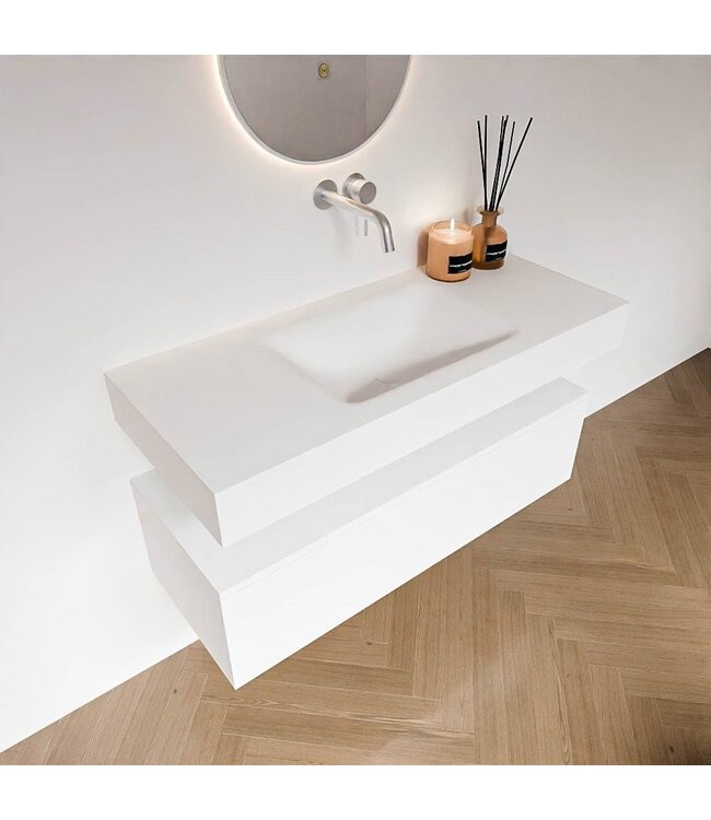 MONDIAZ Badkamermeubel Alan Talc 110cm Onderkast met wastafel Talc Vrijhangend