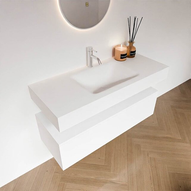 Badkamermeubel Alan Talc 110cm Onderkast met wastafel Talc Vrijhangend Badkamermeubel Alan Talc 110cm Onderkast met wastafel Talc Vrijhangend