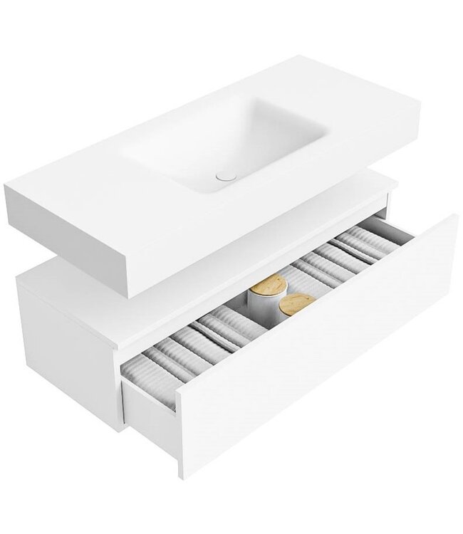 Badkamermeubel Alan Talc 110cm Onderkast met wastafel Talc Vrijhangend