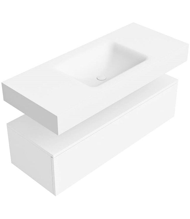 Badkamermeubel Alan Talc 110cm Onderkast met wastafel Talc Vrijhangend