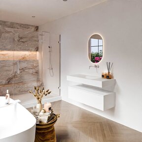 Badkamermeubel Alan Talc 110cm Onderkast met wastafel Talc Vrijhangend