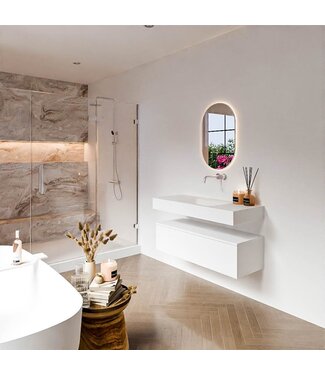 MONDIAZ Badkamermeubel Alan Talc 110cm Onderkast met wastafel Talc Vrijhangend