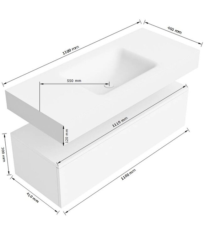 Badkamermeubel Alan Talc 110cm Onderkast met wastafel Urban Zwart Vrijhangend