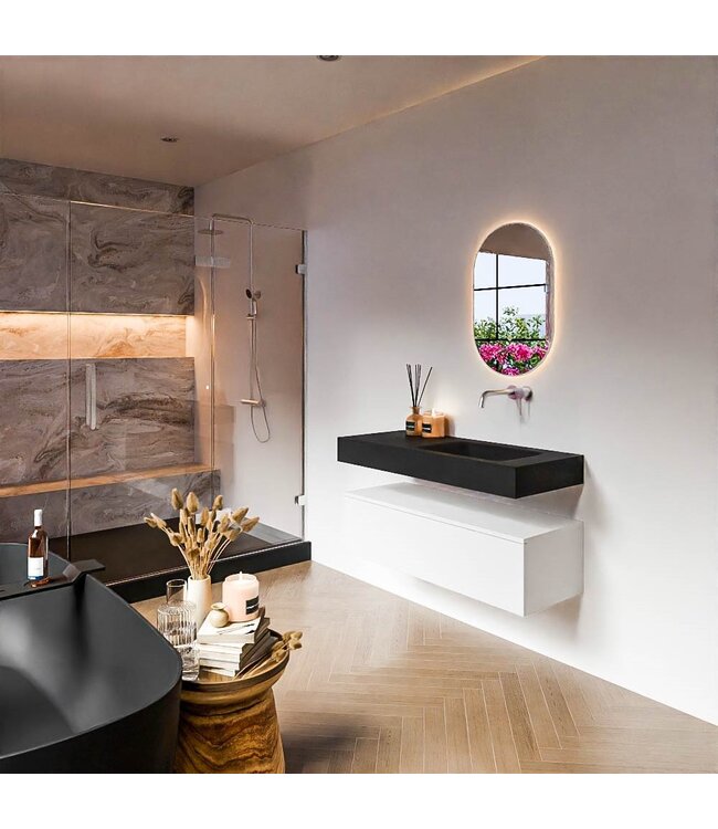 Badkamermeubel Alan Talc 110cm Onderkast met wastafel Urban Zwart Vrijhangend