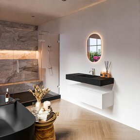 Badkamermeubel Alan Talc 110cm Onderkast met wastafel Urban Zwart Vrijhangend