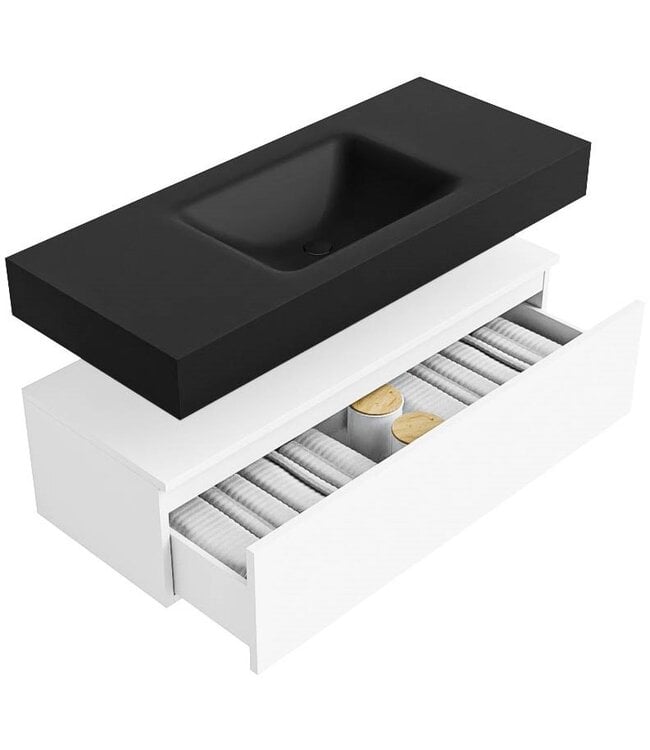 Badkamermeubel Alan Talc 110cm Onderkast met wastafel Urban Zwart Vrijhangend