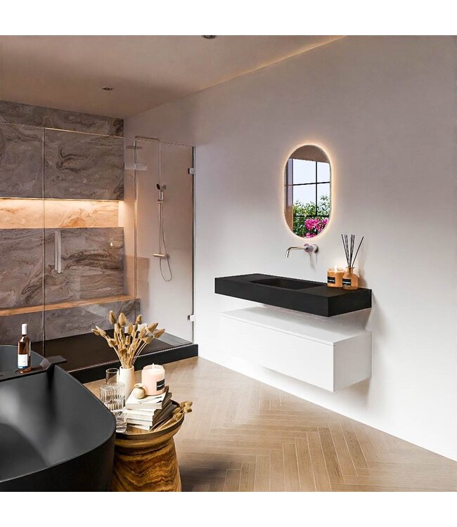 Badkamermeubel Alan Talc 110cm Onderkast met wastafel Urban Zwart Vrijhangend