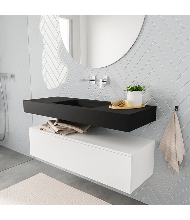Badkamermeubel Alan Talc / Urban 120cm Onderkast met 1 lade - Vrijhangend wastafel Urban Zwart