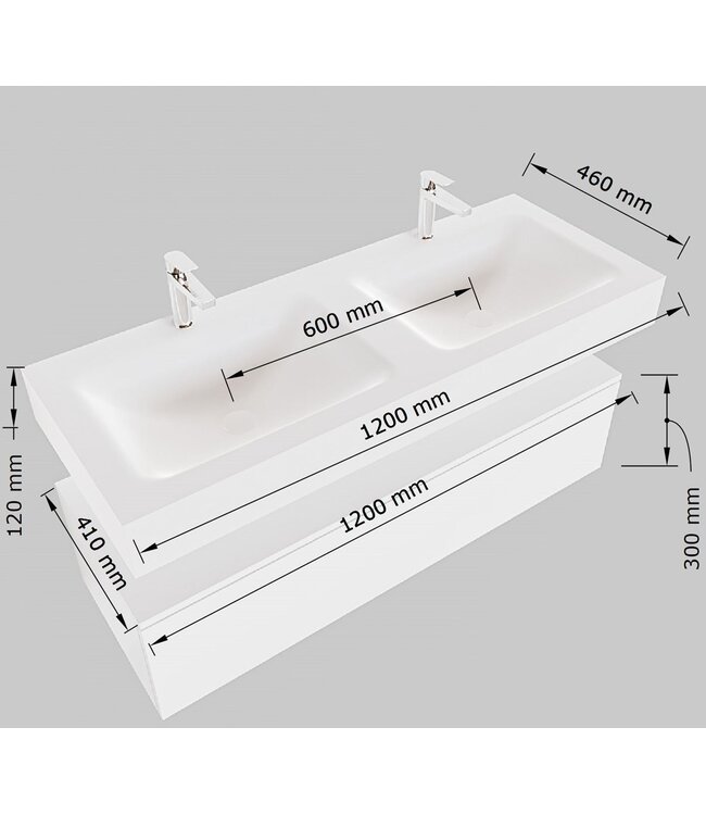 Badkamermeubel Alan Talc / Urban 120cm Onderkast met 1 lade - Vrijhangend wastafel Urban Zwart