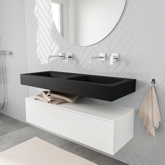 Badkamermeubel Alan Talc / Urban 120cm Onderkast met 1 lade - Vrijhangend wastafel Urban Zwart