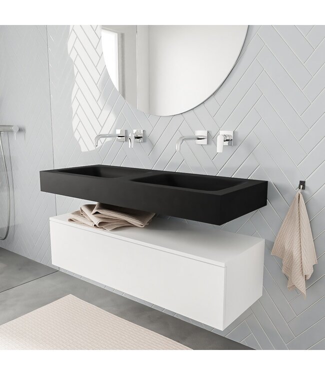 Badkamermeubel Alan Talc / Urban 120cm Onderkast met 1 lade - Vrijhangend wastafel Urban Zwart