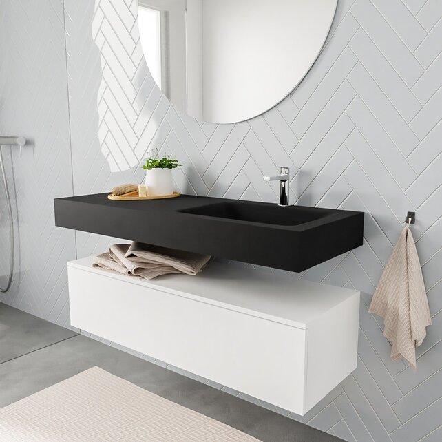 Badkamermeubel Alan Talc / Urban 120cm Onderkast met 1 lade - Vrijhangend wastafel Urban Zwart