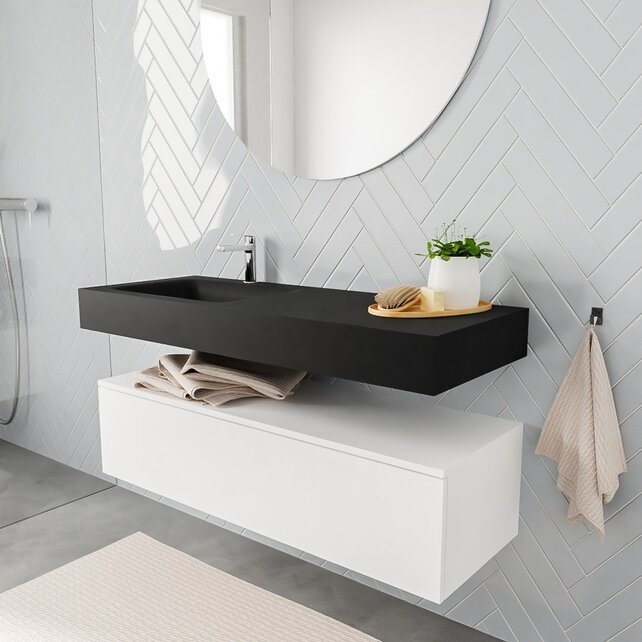 Badkamermeubel Alan Talc / Urban 120cm Onderkast met 1 lade - Vrijhangend wastafel Urban Zwart
