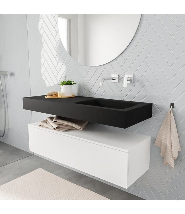 Badkamermeubel Alan Talc / Urban 120cm Onderkast met 1 lade - Vrijhangend wastafel Urban Zwart
