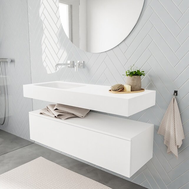 Badkamermeubel Alan Talc / Talc 120cm Onderkast met 1 lade - Vrijhangend wastafel