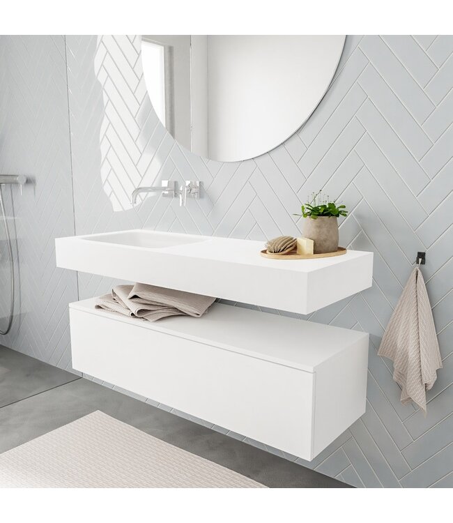 Badkamermeubel Alan Talc / Talc 120cm Onderkast met 1 lade - Vrijhangend wastafel