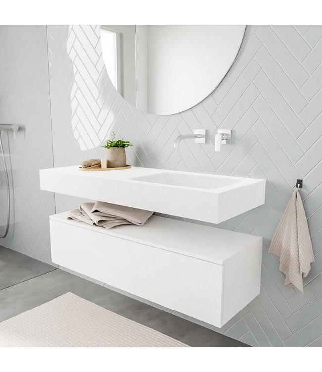 Badkamermeubel Alan Talc / Talc 120cm Onderkast met 1 lade - Vrijhangend wastafel