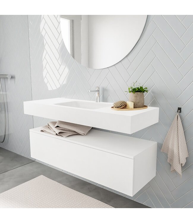 Badkamermeubel Alan Talc / Talc 120cm Onderkast met 1 lade - Vrijhangend wastafel